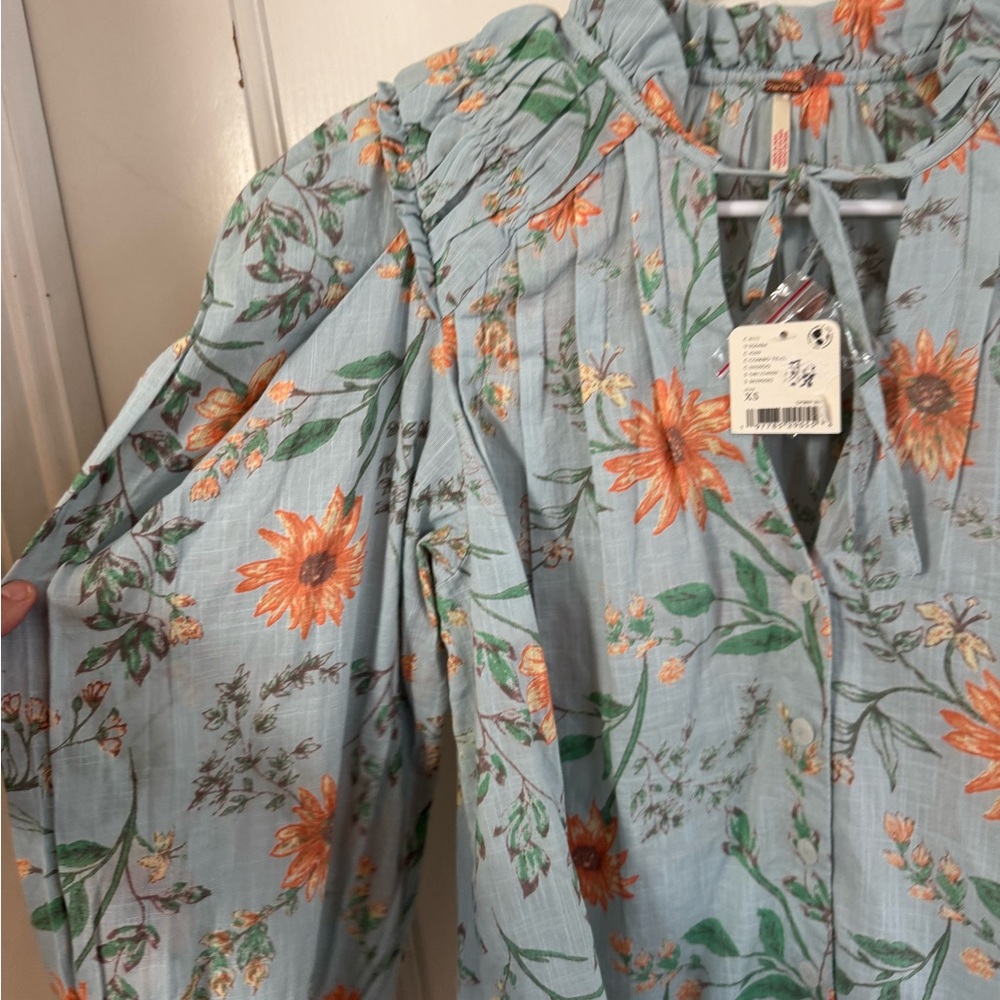 NWT Free People Meant to Be ruffled cotton floral blouse size xs - Picture 6 of 10